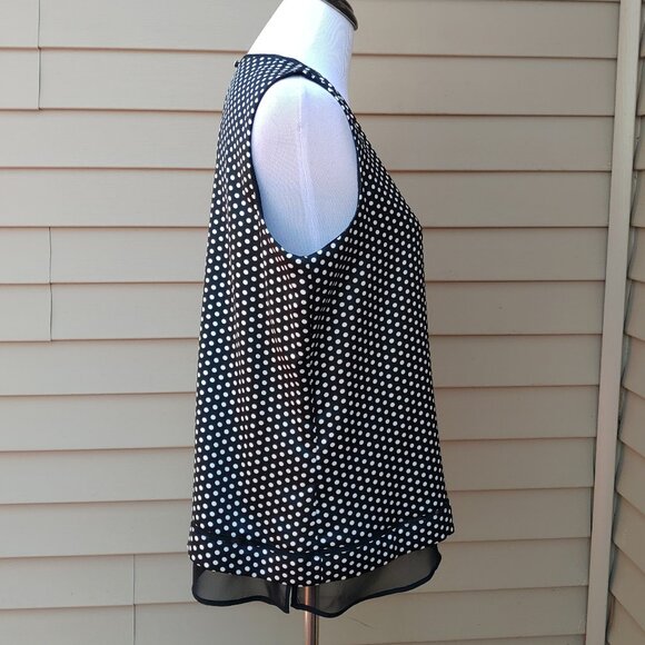 Calvin Klein Black Polka-Dot Shell Blouse Sleeveless Chiffon Trim Satin - Picture 10 of 14